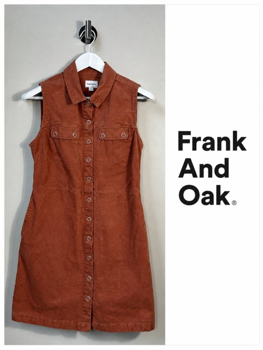 Frank And Oak Corduroy Button-Front Sleeveless Rust Dress - Size Medium
